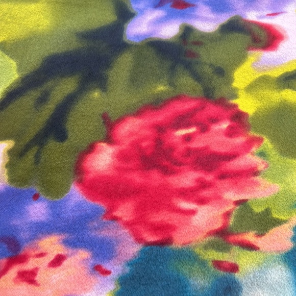 BEBE Watercolor Floral Print Silk One-Shoulder Blouse with Ruffle Detail - Picture 11 of 11